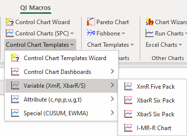 variable control chart templates on menu