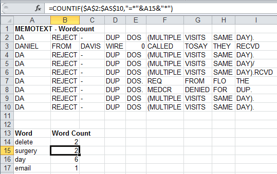 Counting Words with COUNTIF after Text-to-Column Split