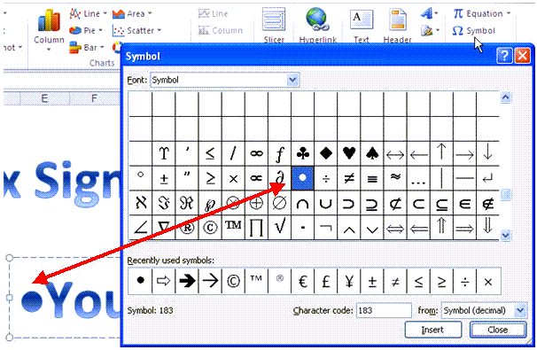 Insert Symbols in Excel