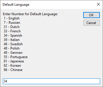Default Language Selection Window