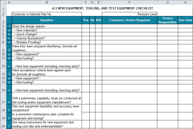 APQP Checklists in Excel | Compatible with AIAG APQP 3rd Ed