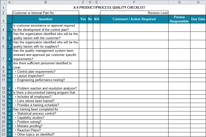 Quality Control Checklist Template Excel