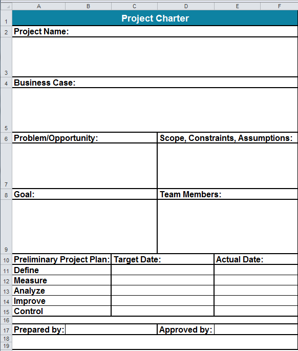 Project Charter Template in Excel